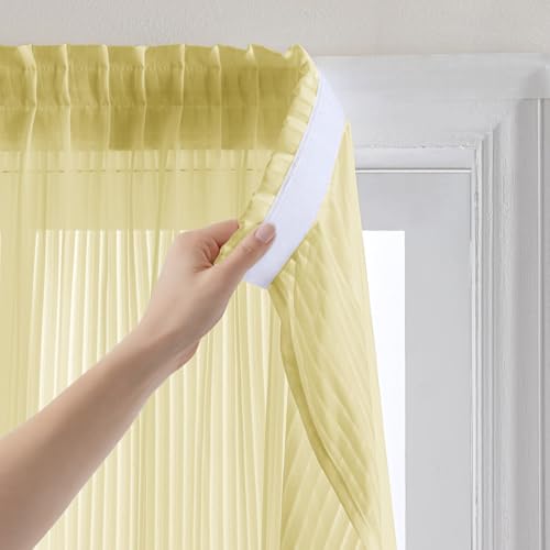 Jilron Visillos opacos con soporte adhesivo, persianas verticales estilo blanco semitransparente, cortina sin agujeros, para dormitorio, salón, cocina, decoración de ventanas (beige-alto 140 x ancho