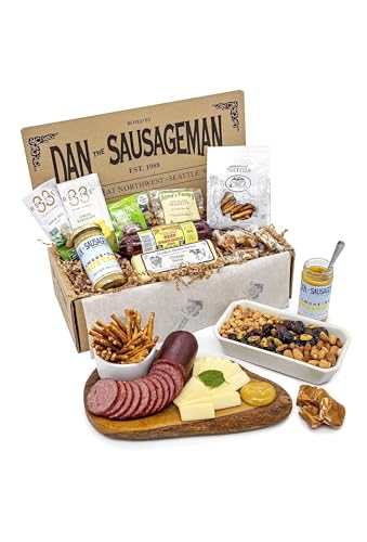 Dan the Sausageman Grizzly 12 Item Meat and Cheese Gift Basket with Summer Sausage, Assorted Cheeses & Crackers – Gourmet Snacks for Gifting Dan the Sausageman Grizzly 12 Item Meat and Cheese Gift Basket with Summer Sausage, Assorted Cheeses & Crackers – Gourmet Snacks for Gifting