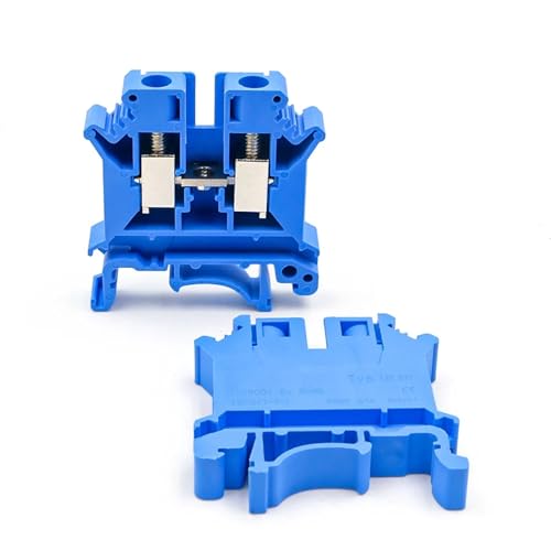 10Pcs UK 6N DIN Rail Terminal Block High Current 57A Screw Connection Electrical Conductor(UK-6N-10PCS-BLUE)