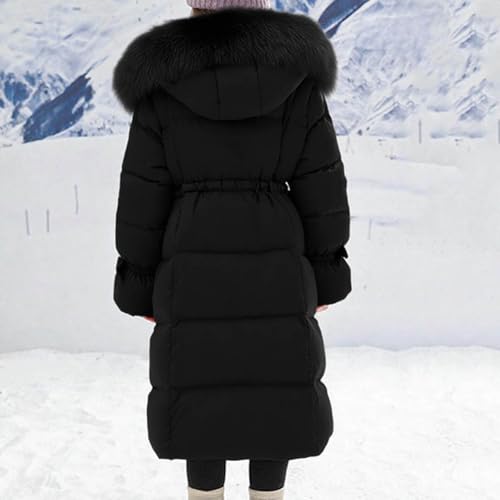 Winter Coats for Girls Long Down Jackets with Fur Hood Drawstring Waist Thick Warm Bubble Coat Padded Puffer Jacket2