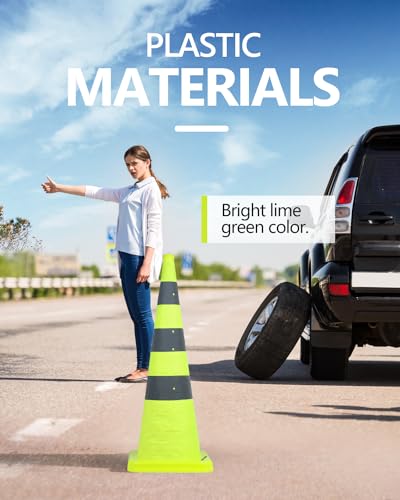 Image of BATTIFE 4 Pack 36 Inch Collapsible Traffic Cones, Lime Green Safety Cones