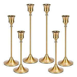 Candle Holder Gold Candlestick Holder – Taper Candle Holders Brass Candlestick Holders Set of 6 Fireplace Decor Candelabra Table Décor Pillar Candle Holder for Wedding