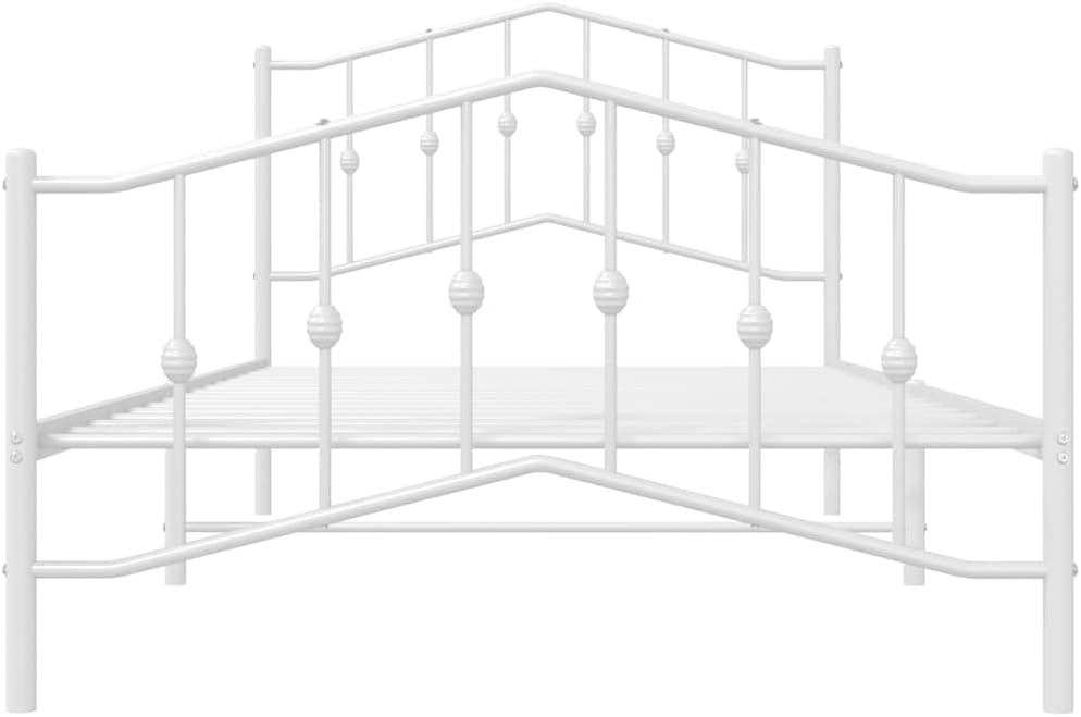 White Powder-Coated Steel Twin Bed Frame Sturdy Platform Foundation with slatted Mattress Support Modern Minimalist Bedroom Furniture Easy-Assembly no-Box-Spring-Needed Durable Frame