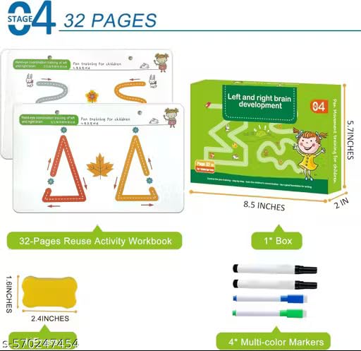 Image of Reusable Magic Tracing Workbook for Kids (Ages 3-8) |Practice Letters, Numbers, Shapes Lines with Disappearing Ink |Preschool Handwriting Pen Control Learning Book (32 Pages, 4 markers)