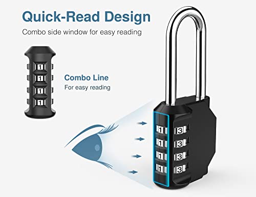 Puroma 4 Pack 2.6 Inch Long Shackle Combination Lock 4 Digit Outdoor Waterproof Padlock For School Gym Locker, Sports Locker, Fence, Gate, Toolbox, Case, Hasp Storage (Black) #TOP3