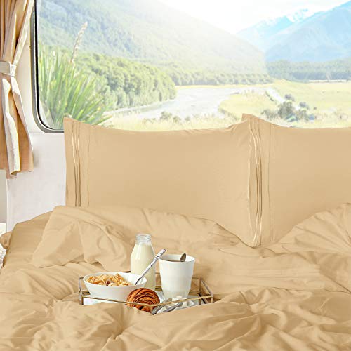 Nestl Camel Gold Rv Queen Sheets – Super Soft Rv Short Queen Sheets For Rv Camper, 4 Piece 1800 Microfiber Fitted Rv Sheets, Double Brushed Rv Bed Sheets Set, Camper Sheets And Pillowcases #TOP2