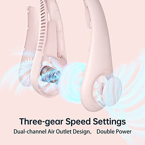 Jisulife Portable Neck Fan, Hands Free Bladeless Fan, 4000 Mah Battery Operated Wearable Personal Fan, Leafless, Rechargeable, Headphone Design, Usb Powered Desk Fan,3 Speeds-Pink #TOP2