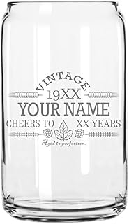 Customized Beer Can Glass-Personalized-Birthday Beer Glass-Engraved-Vintage-Cheers-Aged To Perfection-Birthday Gift-Etched Beer Glass-Barware (1)