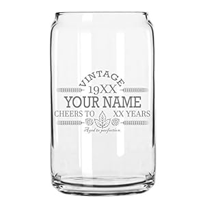 Customized Beer Can Glass-Personalized-Birthday Beer Glass-Engraved-Vintage-Cheers-Aged To Perfection-Birthday Gift…