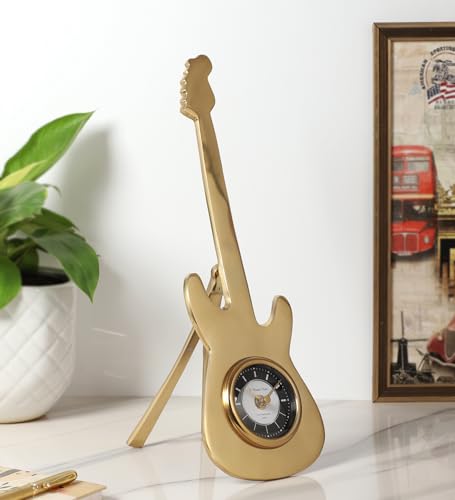 Image of Decor de Maison Handcrafted Encore Analog Table Clock for Kids Room, Living Room, Bedroom, Study Table, Office Desk | Classic Non-Ticking Tabletop Battery Operated Desk Clock (Gold)