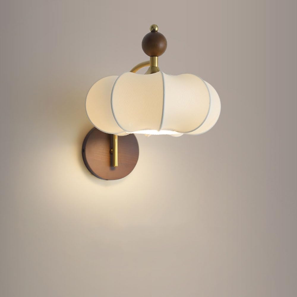 Mic Century Modern Wall Light for Bedroom White Vintage Wall Sconce Small Pumpkin-Shape Wall Mounted Lamp French Gold Wall Lighting Fixture for Living Room Corridor Loft Home Decor