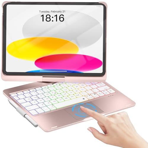 Image of NOKBABO for iPad 10th 11th (A16) Generation Case with Keyboard, iPad Air 11 inch case (M4 /M3 /M2), Keyboard for iPad Pro 11 (4th /3rd /2nd /1st) & iPad Air 5 /4, Trackpad, 360 Swivel, Backlit-Bright Pink