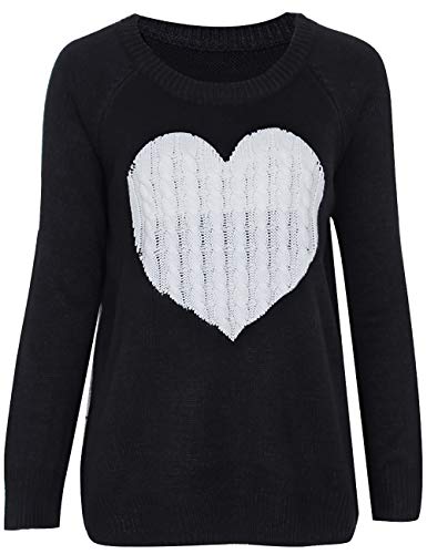 shermie Women's Pullover Sweaters Long Sleeve Crewneck Cute Heart Knitted Sweaters Black Medium