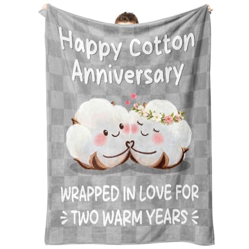 2 Year Anniversary Blanket Gifts for Him Her - Couple Blanket, 2nd Cotton Anniversary Wedding Gifts...