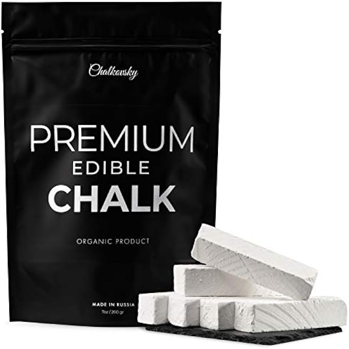 Chalkovsky Premium Edible Chalk - Natural Chalk for Eating - Crunchy Belgorod Chalk Chunks - Russian Organic Chalk for Bone Strength - Zero Additives, No Impurities - White 7oz (200g)