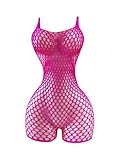 OYOANGLE Women's Fishnet Dress Bodysuit Hollow Out Lingerie Chemise Nightwear Hot Pink One-Size
