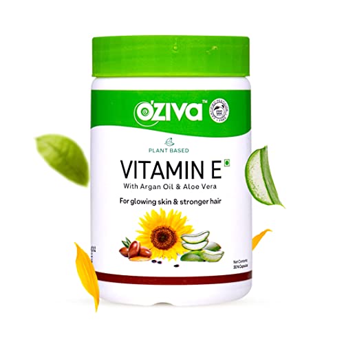 Oziva Plant Based 100% Natural Vitamin E + Aloe Vera + Argan Oil For Glowing Skin & Stronger Hair, 30 Veg Capsules, Non Gmo #TOP3