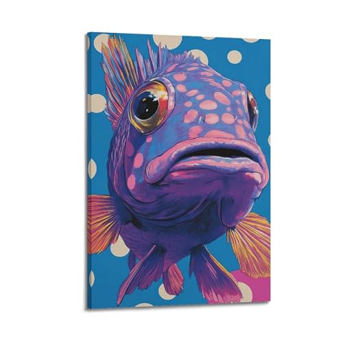 Poster poisson grand œil toile moderne cadre 20x30