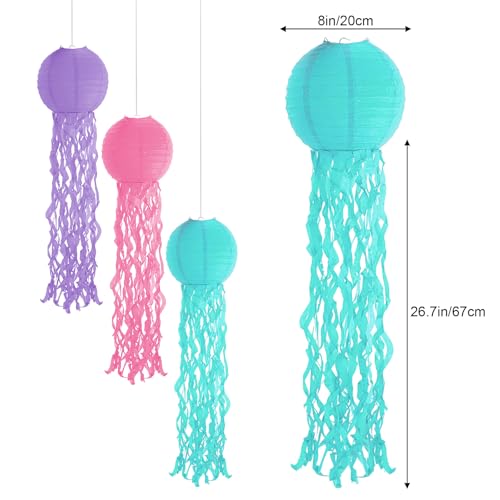 Image of Set of 6 Hanging Jellyfish Paper Lanterns Blue Jellyfish Decor for The Sea Ocean Party, Mermaid Birthday Decoration, Baby Shower, Nautical Events (Multi-Color 3)