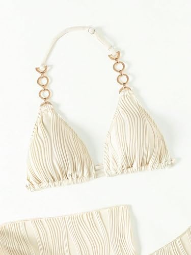 Girl's 3 Piece Swimsuit Textured Halter Triangle Cute Bikini Bathing Suit with Cover Up Beach Skirt3