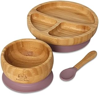 Bubba Bear ® Baby Weaning Set | Bamboo Plates, Bowls & Spoons for Toddler Led Feeding | Suction Plate, Bowl & Spoon Sets for Babies from 6 Months | Optional Matching Kids BLW Bib