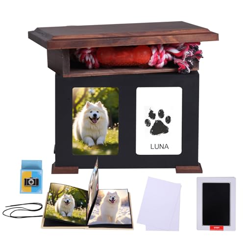 Caja de Urnas para Cenizas de Mascotas para Memorial de Perro Extra Grande de Madera Urnas de Cremación Funeral con Marco de Foto Caja de Recuerdos Memorial con Franela Negra como Forro Regalo