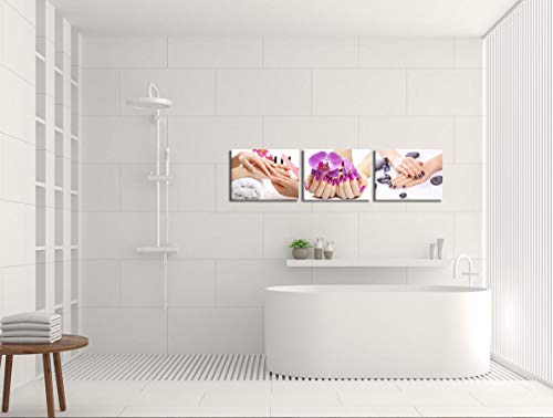 HOMEOART Nail Room Decor Manicure Canvas Wall Art Fashion Woman Makeup Room Wall Decor Nail Salon Decoration Spa Room Decor Framed Ready to Hang 12 x 16 Inch x 3 Panels - Image 3