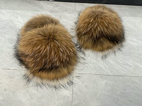 FURINFASHION RSF1 Real Raccoon Fur Slippers For Women With Fur Insole Big Fluffy Fur Outdoor Slides Furry Fuzzy Shoes Holiday Beach Show Footwear (13, natural brown)4