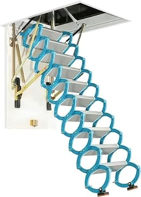 Alloy Attic Access Ladder Concertina Loft Ladder Alloy Folding Attic Stairspull Down Attic Ladder Non-Slip Steps Telescoping Ladder Indoor Hidden Ladder (B 80x90cm/31.5x35in)