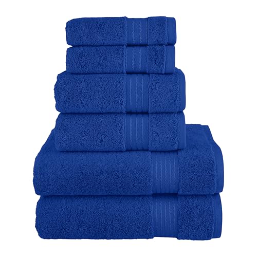 Elegant Comfort Premium Cotton 6-Piece Towel Set, Includes 2 Washcloths, 2 Hand Towels and 2 Bath Towels, 100% Turkish Cotton - Highly Absorbent and Super Soft Towels for Bathroom, Royal Blue