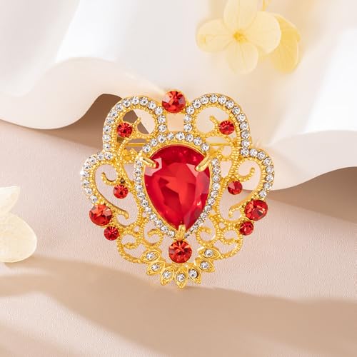 Image of SELOVO Vintage Style Elegant Crown Rhinestone Teardrop Pin Brooch for Women