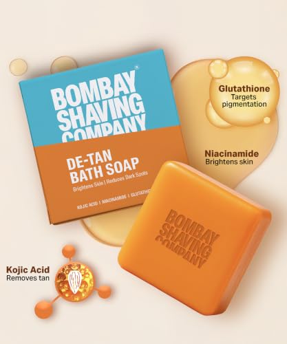 Image of Bombay Shaving Company De-Tan Soap Pack of 3 | Kojic Acid, Niacinamide & Glutathione | Tan Removal & Skin Brightening Soap | Bath Soap for Men and Women | 75g X 3