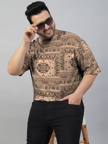 Image of Veirdo 100% Pure Cotton Oversized Loose Baggy Fit Drop Shoulder Paisley Printed Plus Size T-Shirt for Men (Sizes: 2XL to 5XL)