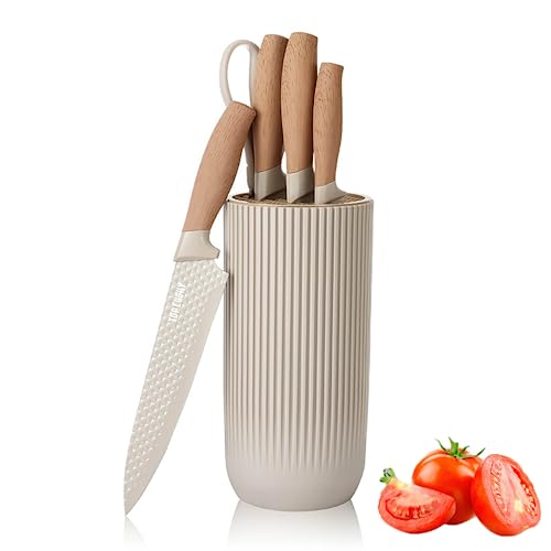 Messerset mit Messerblock Set, 6-teiliges Khaki Kochmesser Set mit Messer, Super Scharfes Messerblock mit Messer, Anti-Rost Edelstahl Messerblock zum...