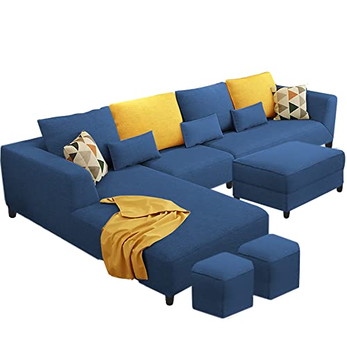 Image of Casaliving Minta LHS 8 Seater L Shape Sofa Set with Ottoman & 2 Puffy for Living Room (Blue - Colour Fabric) Premium Fabric Sofa Set for Hall | Living Room