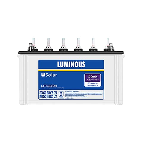Image of Luminous Solar Inverter Tubular Battery 40Ah Rated Capacity, C10 Rating, Ideal for Residential and Commercial Application, Low Maintenance, Life up to 1500 Cycles, (LPT 1240H, 60 Months Warranty)