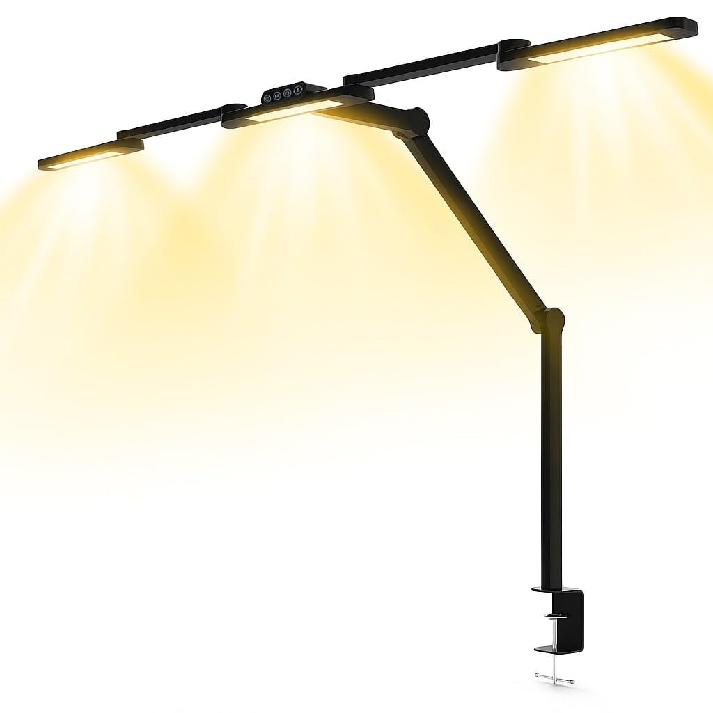 Techly 622724 Lampada LED a Tripla Sorgente Luminosa con Braccio Regolabile e Attacco a Morsetto Nero