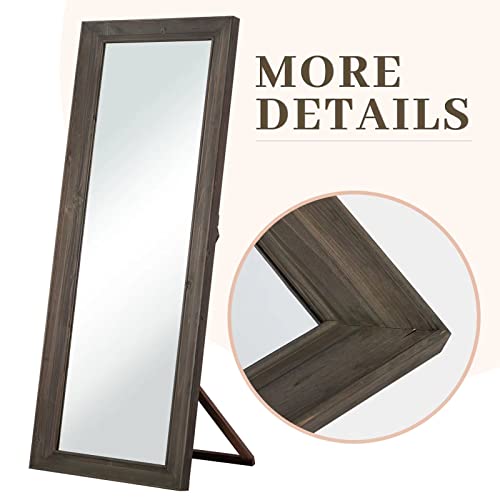 Image of NeuType 65 inchx22 inch Full Length Mirror Floor Mirror with Standing Holder Solid Wood Frame Large Bedroom Mirror Wall Mounted Mirror Hanging or Leaning Against Wall, Charcoal Brown