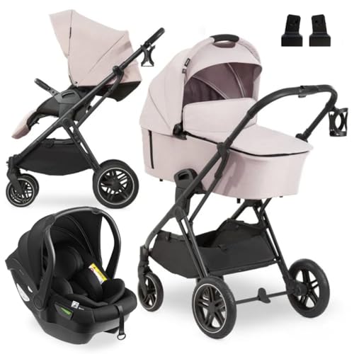 hauck 3in1 Kinderwagen Set Vision X mit Drive N Care Babyschale - Kombikinderwagen mit Federung und höhenverstellbarem Sitz - Melange Beige
