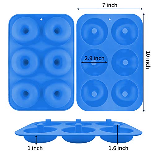 2Pcs 6-Cavity Donut Pan, Silicone Non-Stick Donut Mold For 6 Donuts, Easy Clean, Bpa Free Mold Sheet Tray, Silicone Donut Mold, Durable Kitchen Accessories For Cake Biscuit Bagels Muffins (Blue) #TOP1