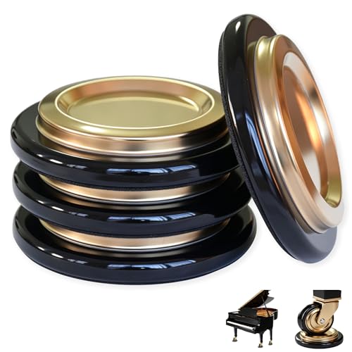 Heavy Duty Piano Floor Protectors,4 Pcs Metal Caster Cups with Felt Bottom and Rubber Anti-Skid Ring,Fit for Grand/Upright Single and Double Wheel Piano Legs, Furniture Coasters for Hardwood Floors