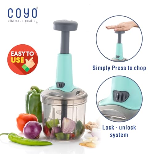 Image of Vegetable Chopper for Kitchen | Hand Chopper for Kitchen use Veg Cutter | Push Chopper 1000ml Capacity | 5 Sharp Stainlee Steel Blades (Color as per Availability)