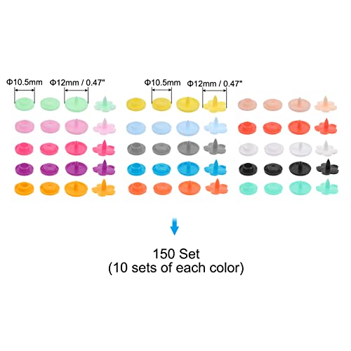 Uxcell 150 Sets Plastic Snap Fasteners Kit Flower Shape 0.47 Inch 12Mm 15 Colors Resin Surface Press Studs Buttons Tool With Storage Box For Clothing Leather Sewing #TOP1