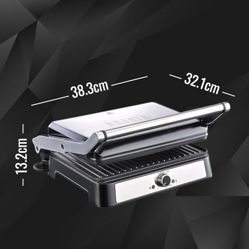 Image of Sujata 2000 W Multi Purpose XL Size Grill SG01 | Aluminium Grill Patty Plate | 180 Flat Open | Teflon Coating | Cool Touch Metal Body | Overheat protection