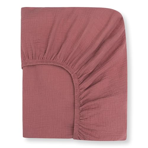 Image of Nora's Nursery Muslin Crib Sheets - 100% Organic Cotton Crib Sheets - Fits Standard Crib and Toddler Bed Mattress Size - Breathable & Fitted Crib Sheet for Baby Girl & Boy - Rose