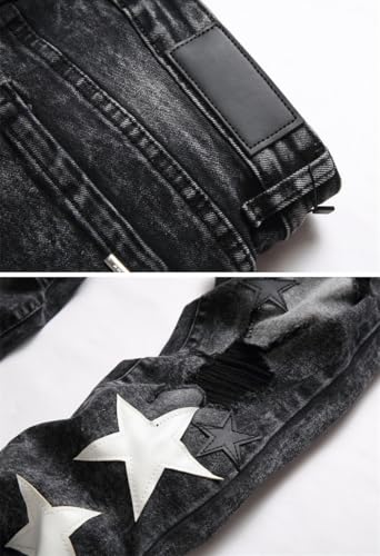 Kdtoll Herren Jeans, Y2K Slim Fit Stretch Hose mit Pentagramm-Design, Zerrissene Destroyed Jeanshose im Hip Hop Cowboy Style, Regular Straight Fit, Modisch und Vielseitig für Streetwear