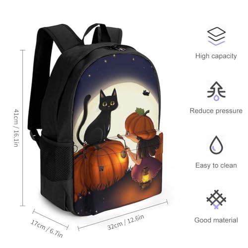 Daypack Bookbag Anti-Theft Multipurpose Large Capacity Bookbag - Fantasy Moon Night GirlGirl Black Cat Pumpkin Field Art Travel Hiking & Camping Rucksack With Adjustable Shoulder Straps2