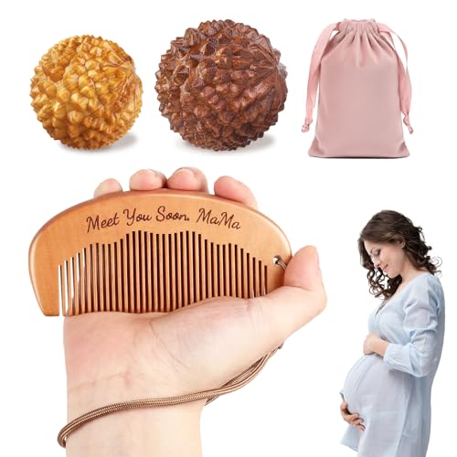 Image of Gwabee Labor and Massage Ball for Labor Pain, Wooden Birthing Comb with 2 PCS Acupressure Balls Set for Moms Pain Relief, Pregnancy Hospital Bag Essentials for Pregnant Women