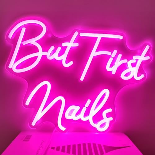 Image of But First Nails Neon Sign, Pink LED Wall Decor for Salon | LED Beauty Room Salon Nail Tech Decor Neon Signs Aesthetic Light Door Decorations,Girls Neon Signs Accessories Gift