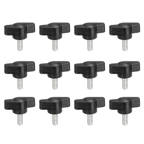 PATIKIL M5 x 12mm Tee Thumb Screws, 12 Pcs 27mm Width Carbon Steel Tee Wing Knobs Screws Clamping t Head Handles Thumbscrew Bolt Screw Kit for Replace Hand Tightening Knob Supply, Black